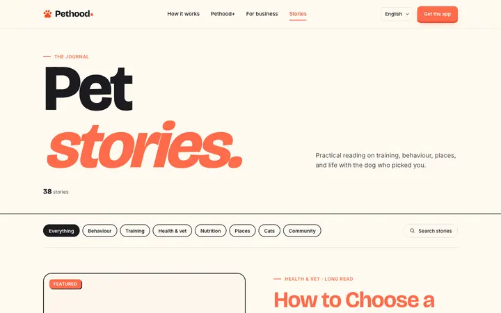 Home page of Pethood (pethood.io)