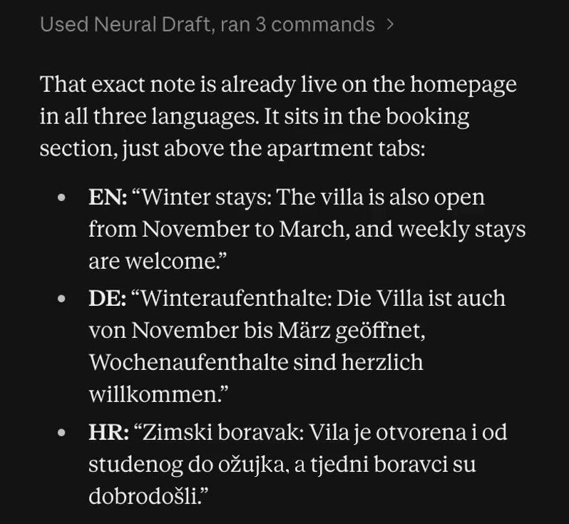 Claude confirms the winter note is live in English, German and Croatian