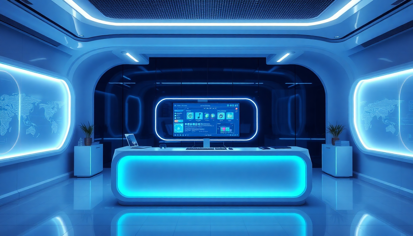Professional illustration showing Tech support desk